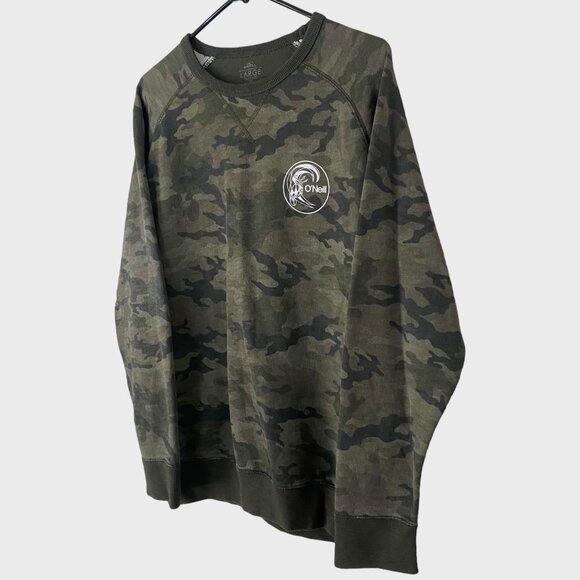 O'Neill Camo Crewneck Sweatshirt Green Men's Large Long-Sleeve Pullover Surfer - Picture 2 of 12